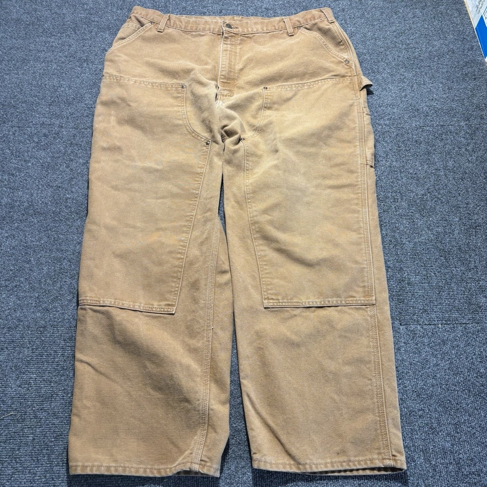 CARHARTT B136 BRN Men's 42 x 30 Brown Canvas Duck Double Knee Carpenter Pants